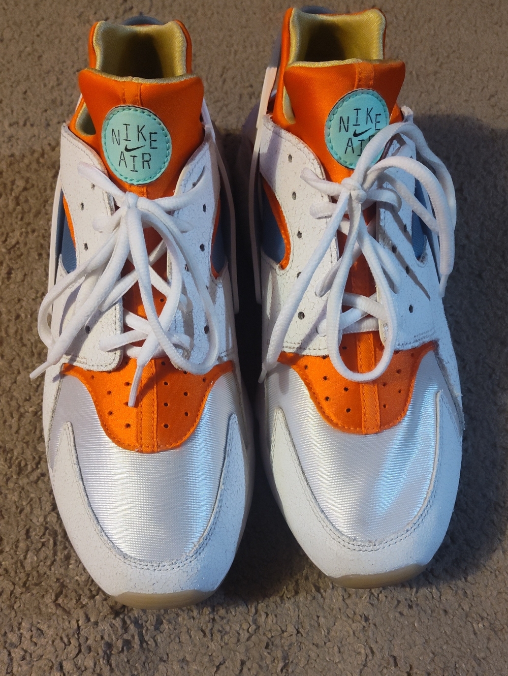 Nike Huaraches Orange, White & Teal Air Sneakers
